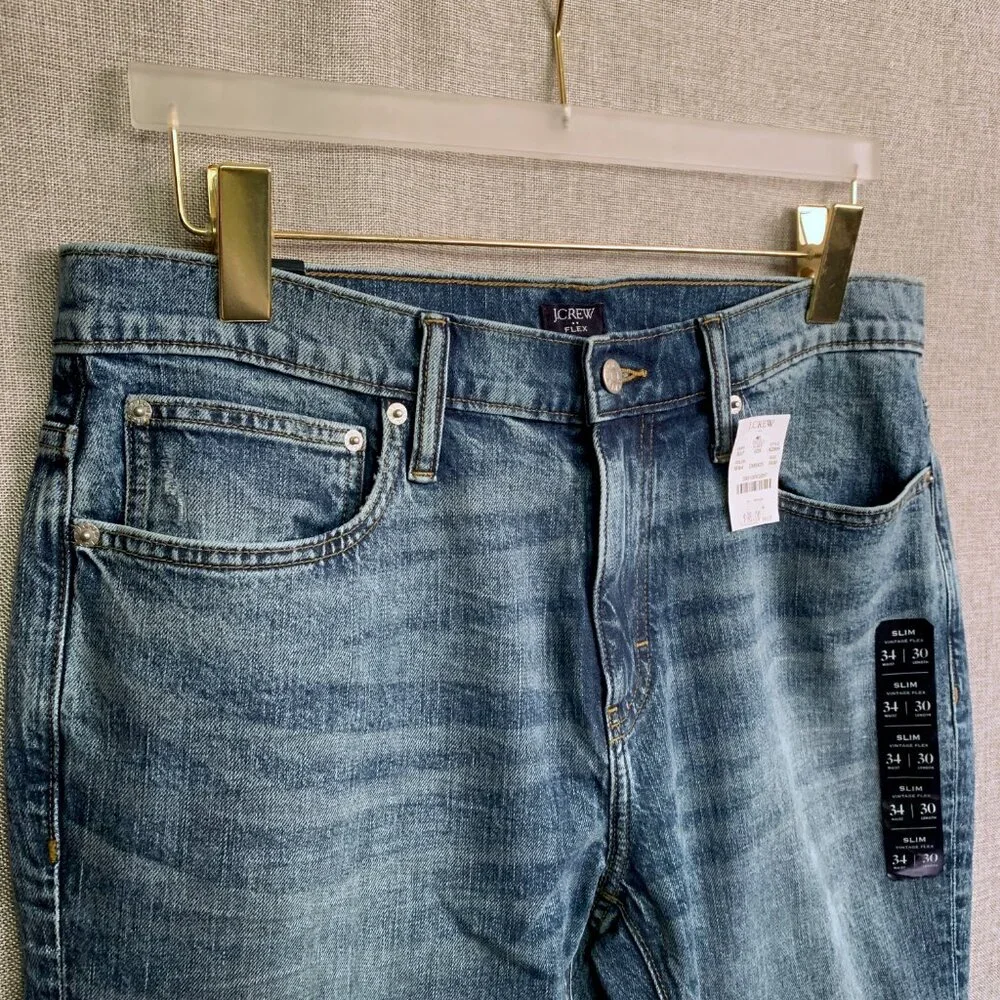 J Crew Slim Flex Fit Vintage Jeans Montauk Blue Wash 34W x30 L NWT's
